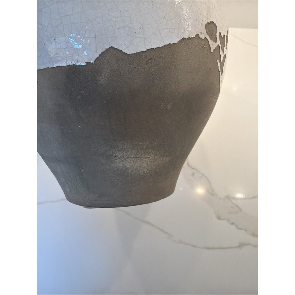 Pottery Barn Tuscany Crackle Glaze Terracotta Ceramic Urn Vase Rustic White - Picture 10 of 11
